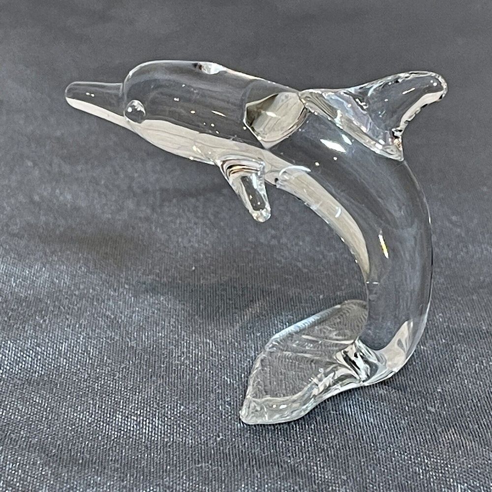 Dolphin Whale Figurines Miniature 2 Inch Pair Clear Hand Blown Crystal Glass - Picture 7 of 12